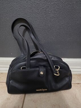 Nanette Lepore Black Pebbled Leather Shoulder Bag with Gold Hardware